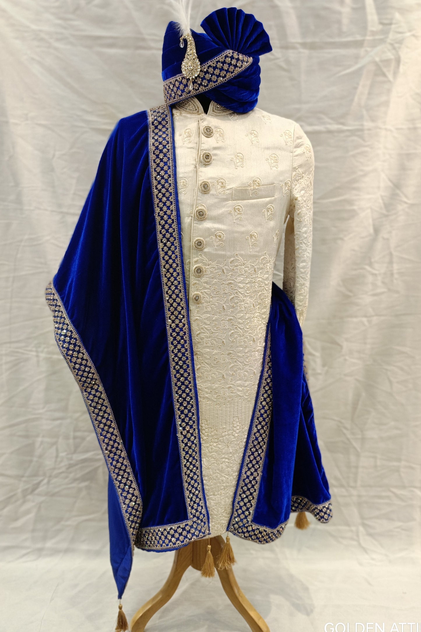 Royal Blue Groom Turban Shawl, Lightweight Adjustable Pagri for Sherwani