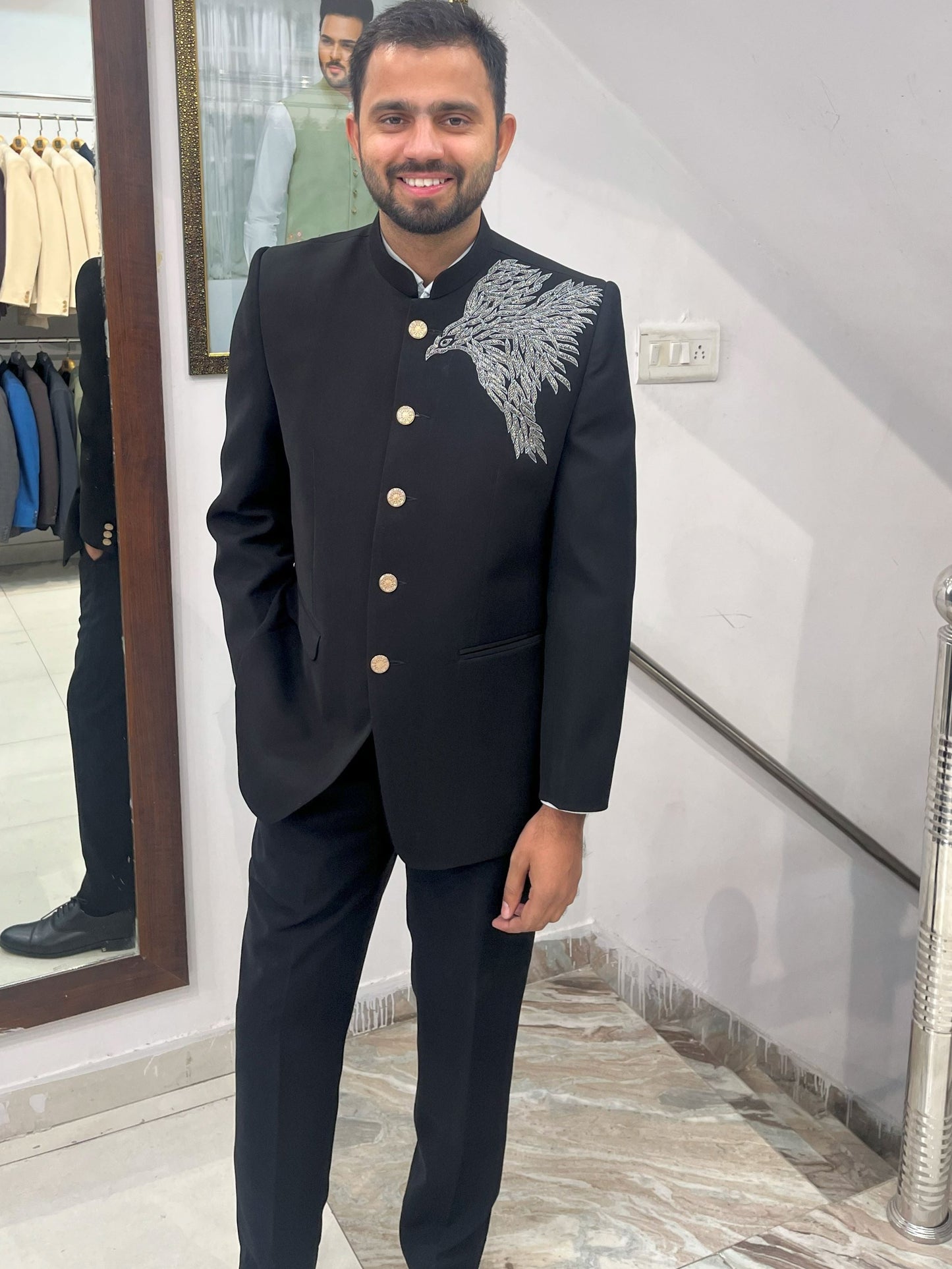 Black jodhpuri handwork wedding suit, groom wedding suit, Black prince Suit, groom outfit,