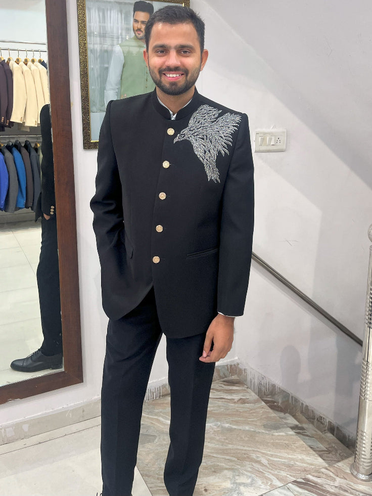 Black jodhpuri handwork wedding suit, groom wedding suit, Black prince Suit, groom outfit,