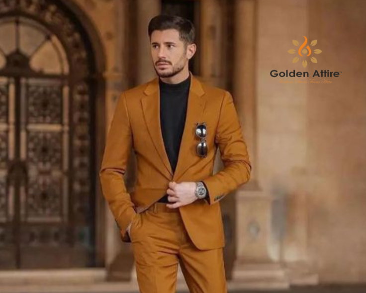 Elegant Rust Two-Piece Suit in Premium Fabric