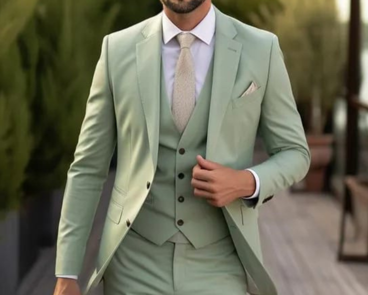 Sage Green Three-Piece Suits for men