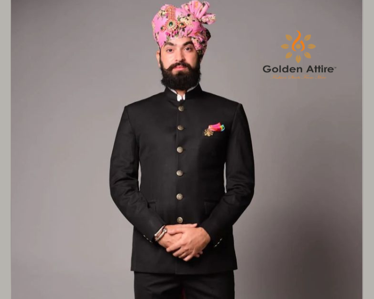 Men’s Black Bandhgala Suit, Jodhpuri Groom Outfit