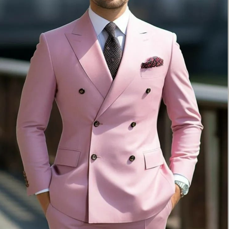 Elegant Double-Breasted Pink Suit - Customizable Fit | 70% Polyester 30% Viscose | Perfect for Formal & Special Occasions