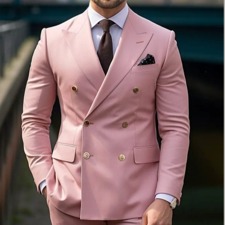 Golden Attire Exclusive: Dusty Rose Double-Breasted Suit✨ | Customizable Luxury | Free White Shirt & Earthy Brown Tie