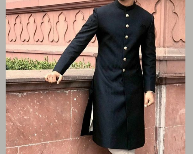 Elegance Bespoke Black Indo Western Achkan Set | Golden Attire’s Ivory Meenakari & Terry Rayon Luxury