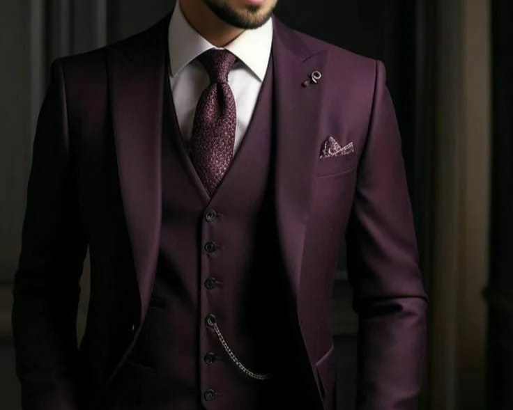 Golden Attire | Royal Purple Three-Piece Suit Customizable Fit with White Shirt & Purple Tie
