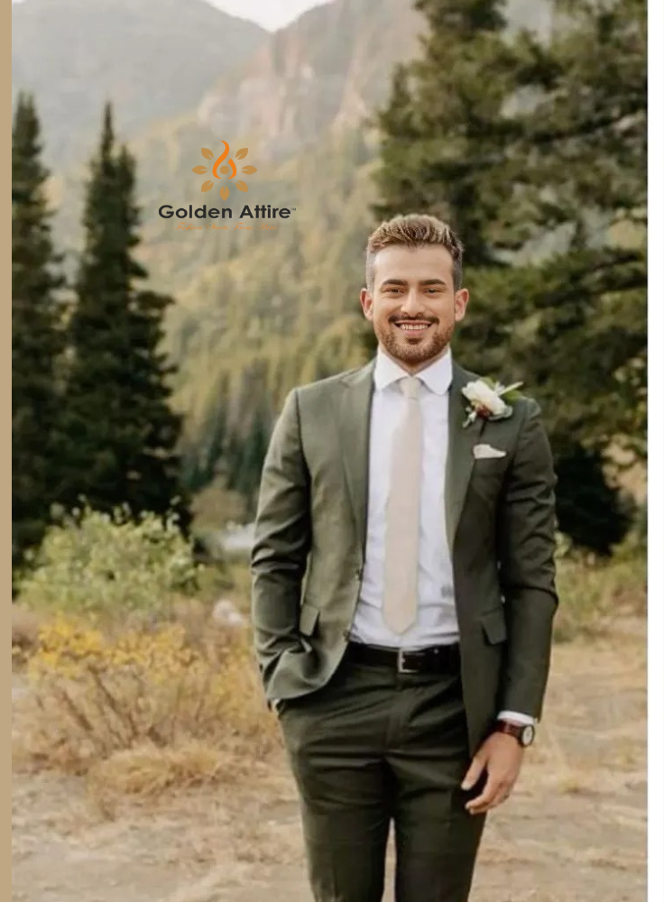 Men's Olive Green Groom Suit Comfortable 2-Piece Wedding Set + Customizable Suit