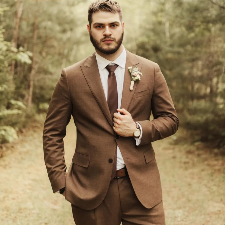 Chestnut Brown Tweed Groom Suit, Custom Two-Piece Wedding Suit, Cocoa Royale Wool Blend
