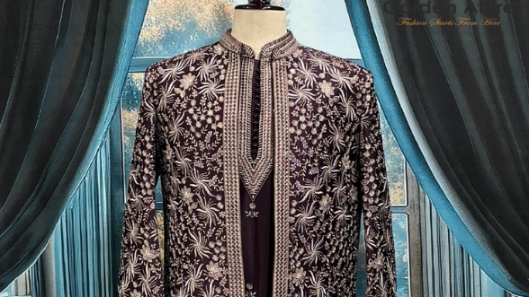 Wine Shrug Indo-Western Sherwani for Groom