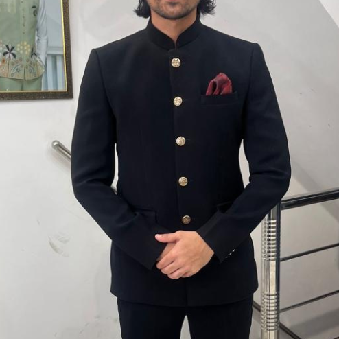 Black Bandhgala Suit , Elegant Jodhpuri Suits Custom Fit