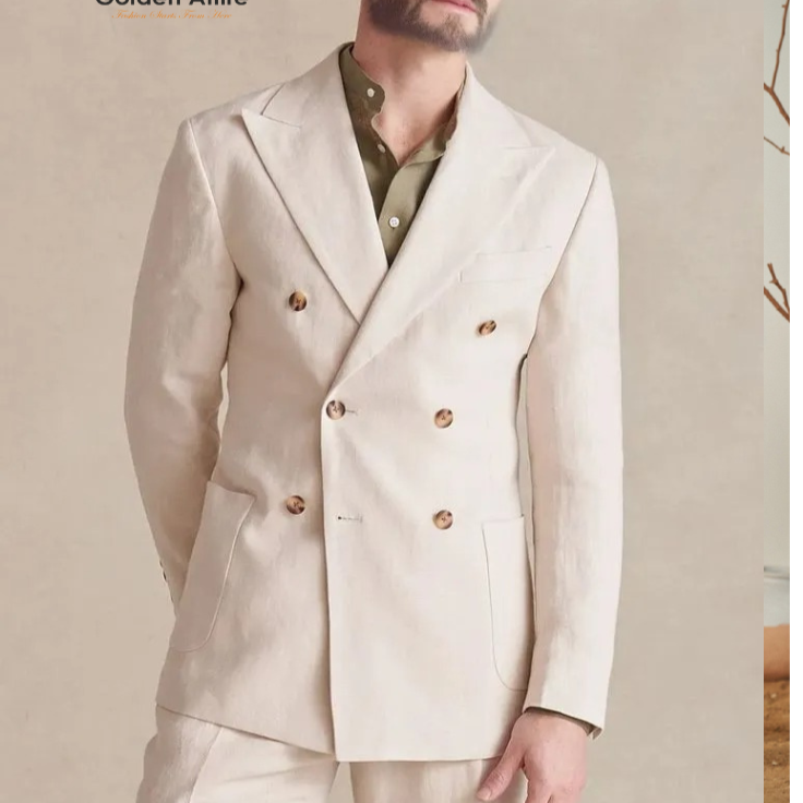 Cream linen double breasted suit, Men Suit, 2 piece suit, Wedding Suit, Effortless Style and Sophistication