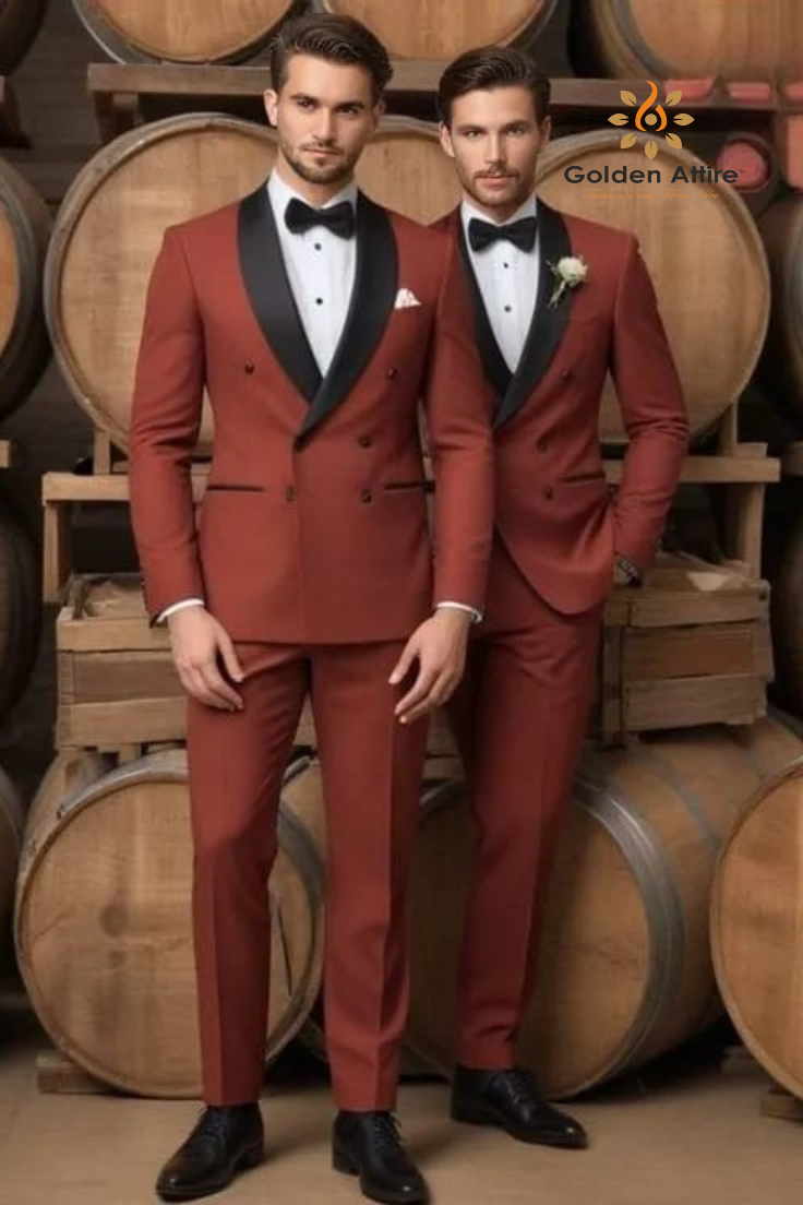Classic Brown Double-Breasted Suit in Tweed Fabric – Timeless Elegance & Sophisticated Style