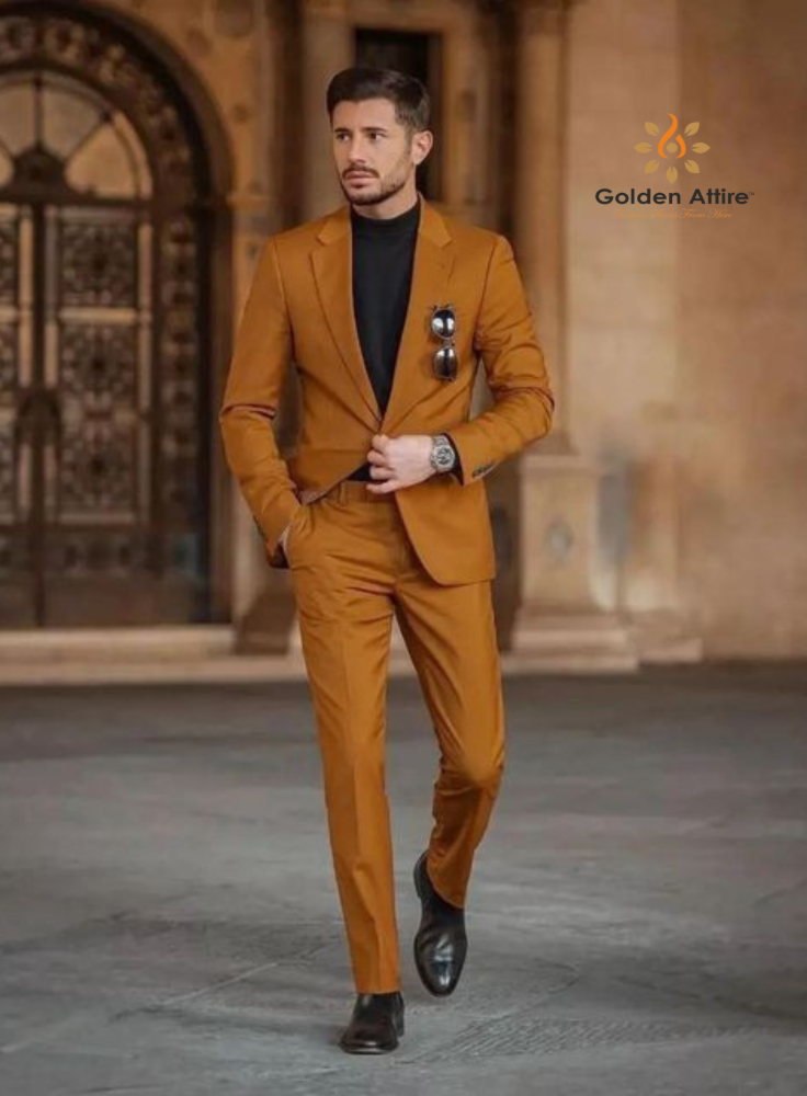 Elegant Rust Two-Piece Suit in Premium Fabric