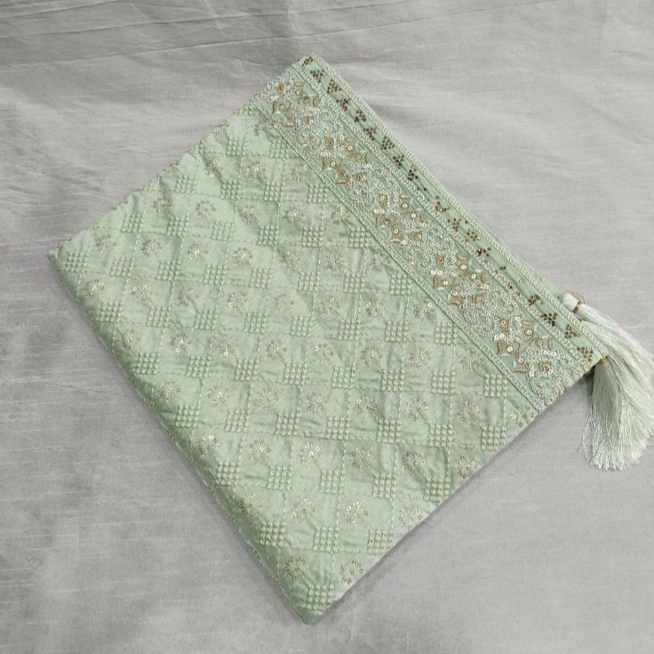 Elegant Sage Green Silk Groom Turban Shawl with All-Over Thread Embroidery – Lightweight & Adjustable (Shawl 65x250 cm)