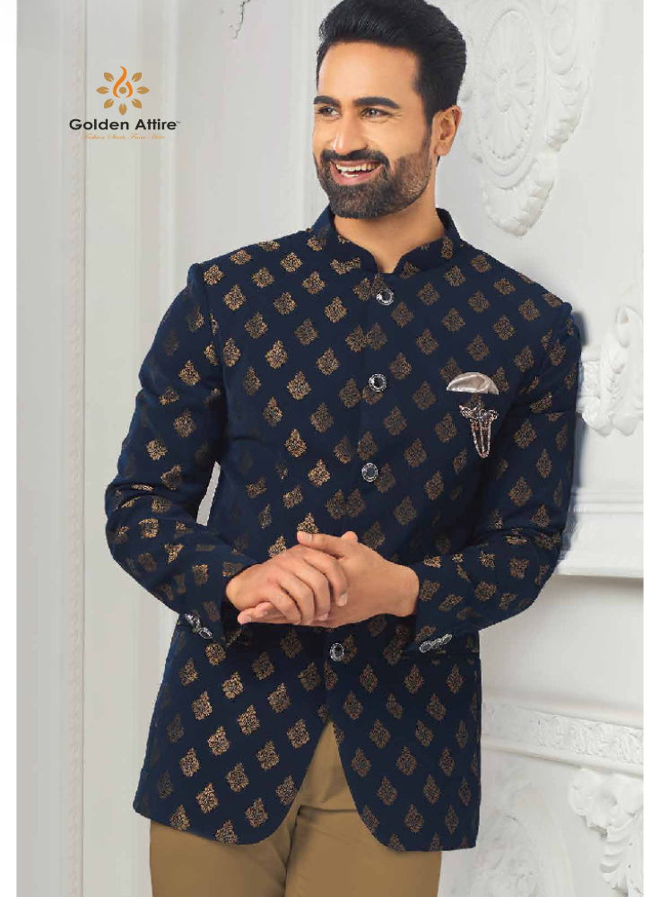 Navy Blue Printed Jodhpuri Suit Navy Blue Jacquard Jodhpuri Suit