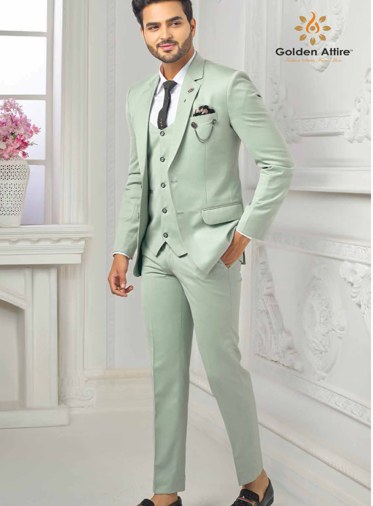 Sage Green 3-Piece Suit, Groom Wedding Suit | Customizable Comfort Fit Golden Attire Sage Green 3-Piece Suit, Groom Wedding Suit | Customizable Comfort Fit Golden Attire