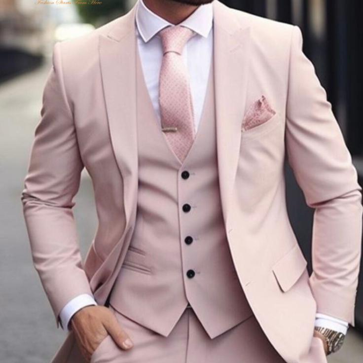 Light Pink Three Piece Suit with Black Buttons, dusty pink suit