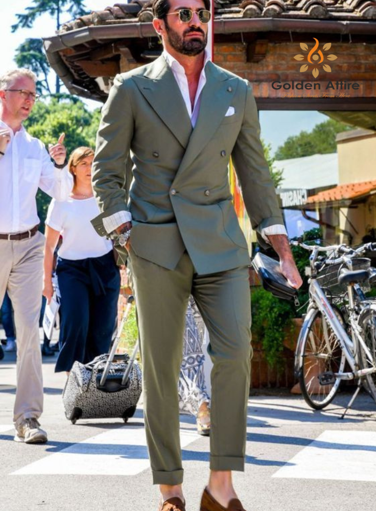 Green double breasted Men Suit, Groom suit for men, Bespoke suit,