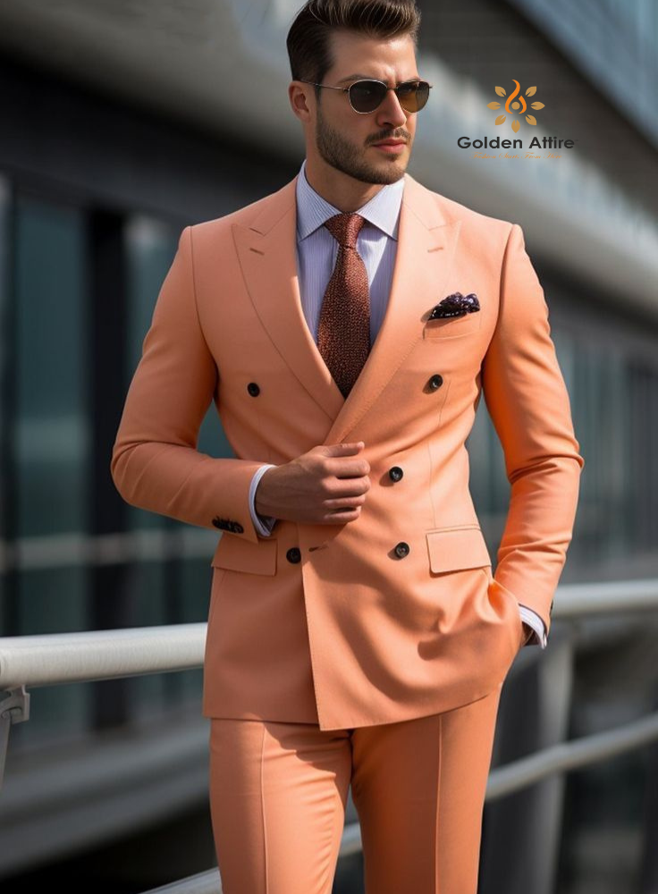 Light Orange double breasted suit for men with Black Buttons