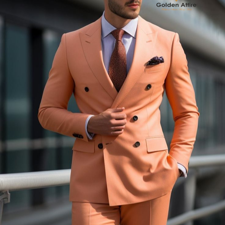 Light Orange double breasted suit for men with Black Buttons