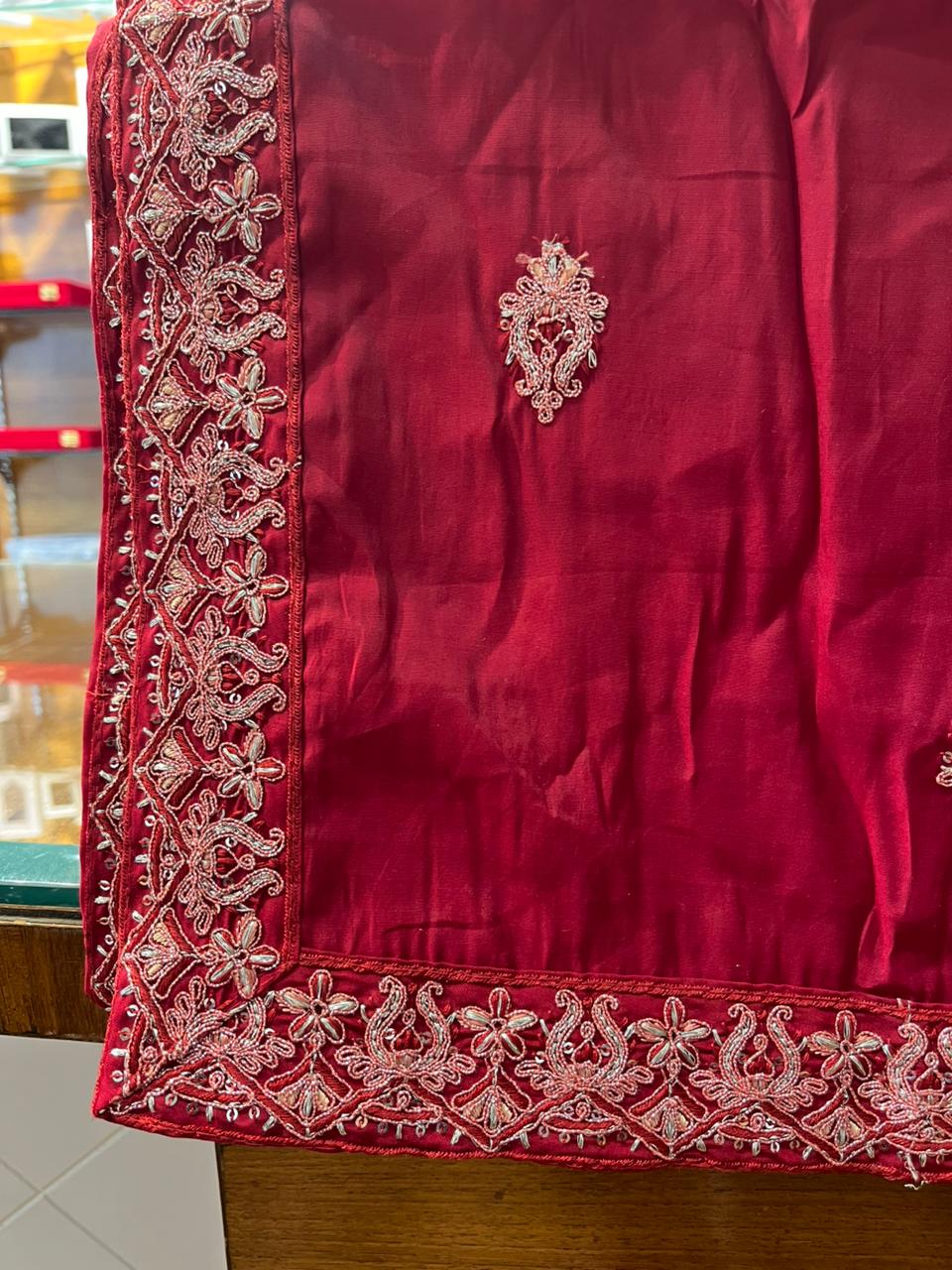 Red Embroidered Groom Shawl and Turban Set for Sherwani