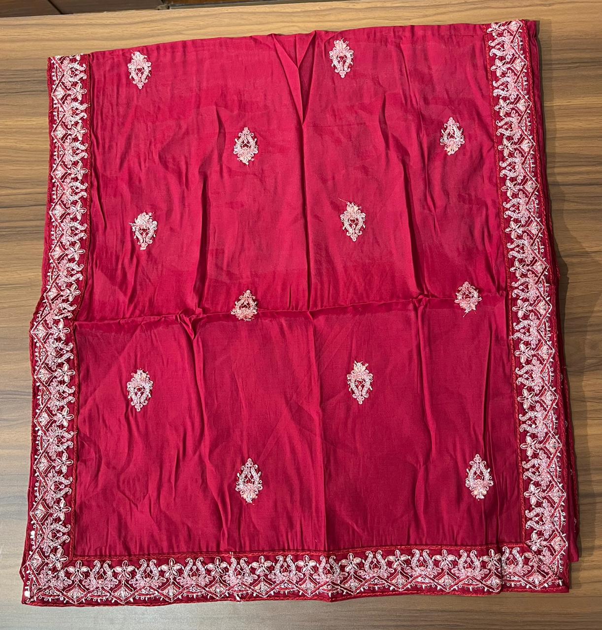 Red Embroidered Groom Shawl and Turban Set for Sherwani