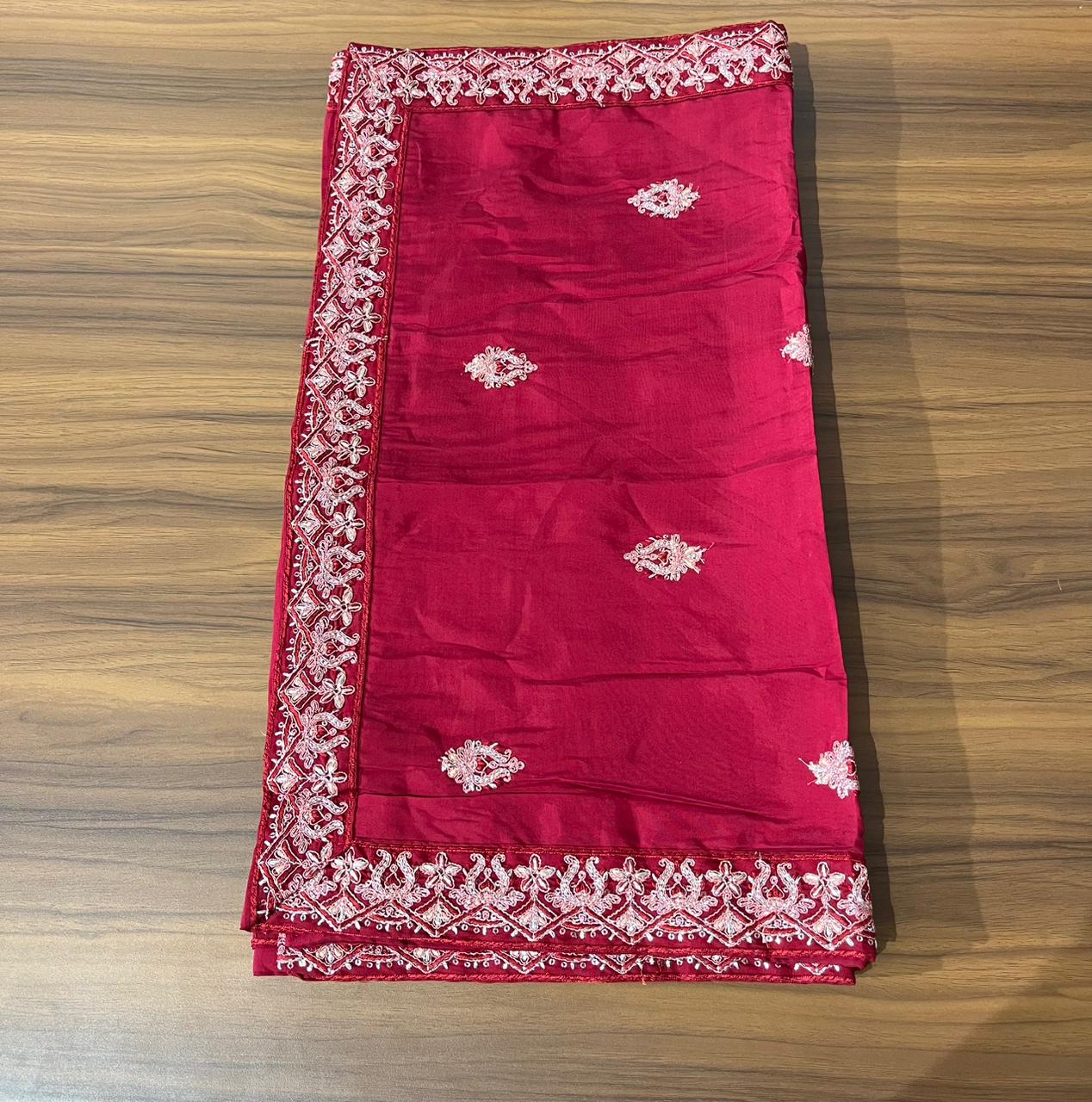 Red Embroidered Groom Shawl and Turban Set for Sherwani