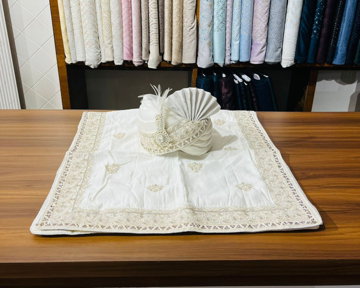 Cream Indian Wedding Turban Shawl for Groom