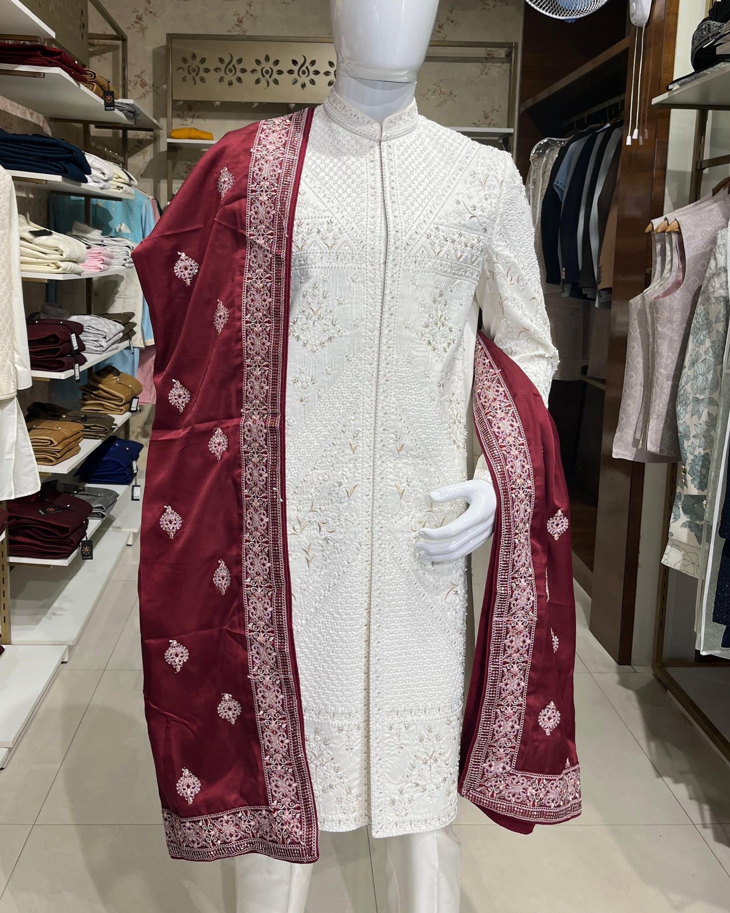 Maroon Indian Wedding Turban | Embroidered Border Sherwani Pagri | Lightweight Adjustable Safa with Velcro