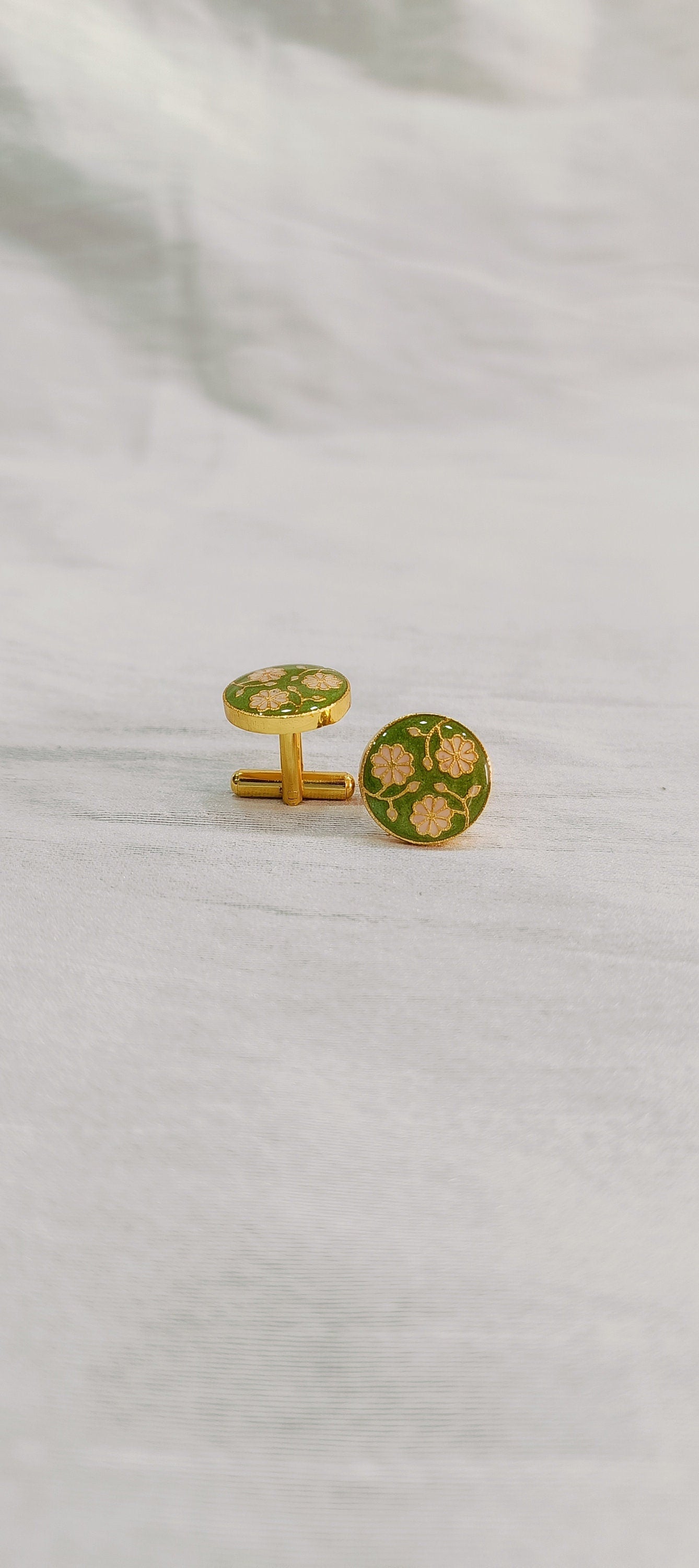 Minakari Cufflinks: Floral Shirt Cufflinks, Groom Suit Accessories