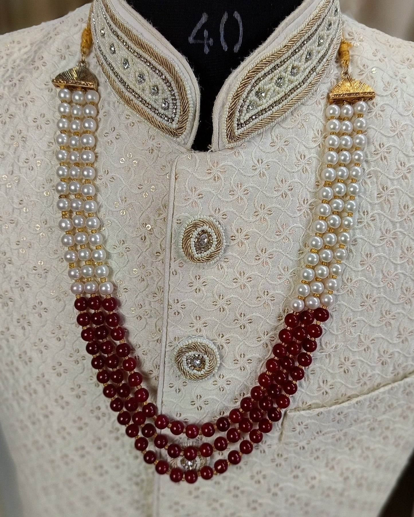 Ivory Pearl Groom Necklace: Sherwani Kantha Wedding Jewelry