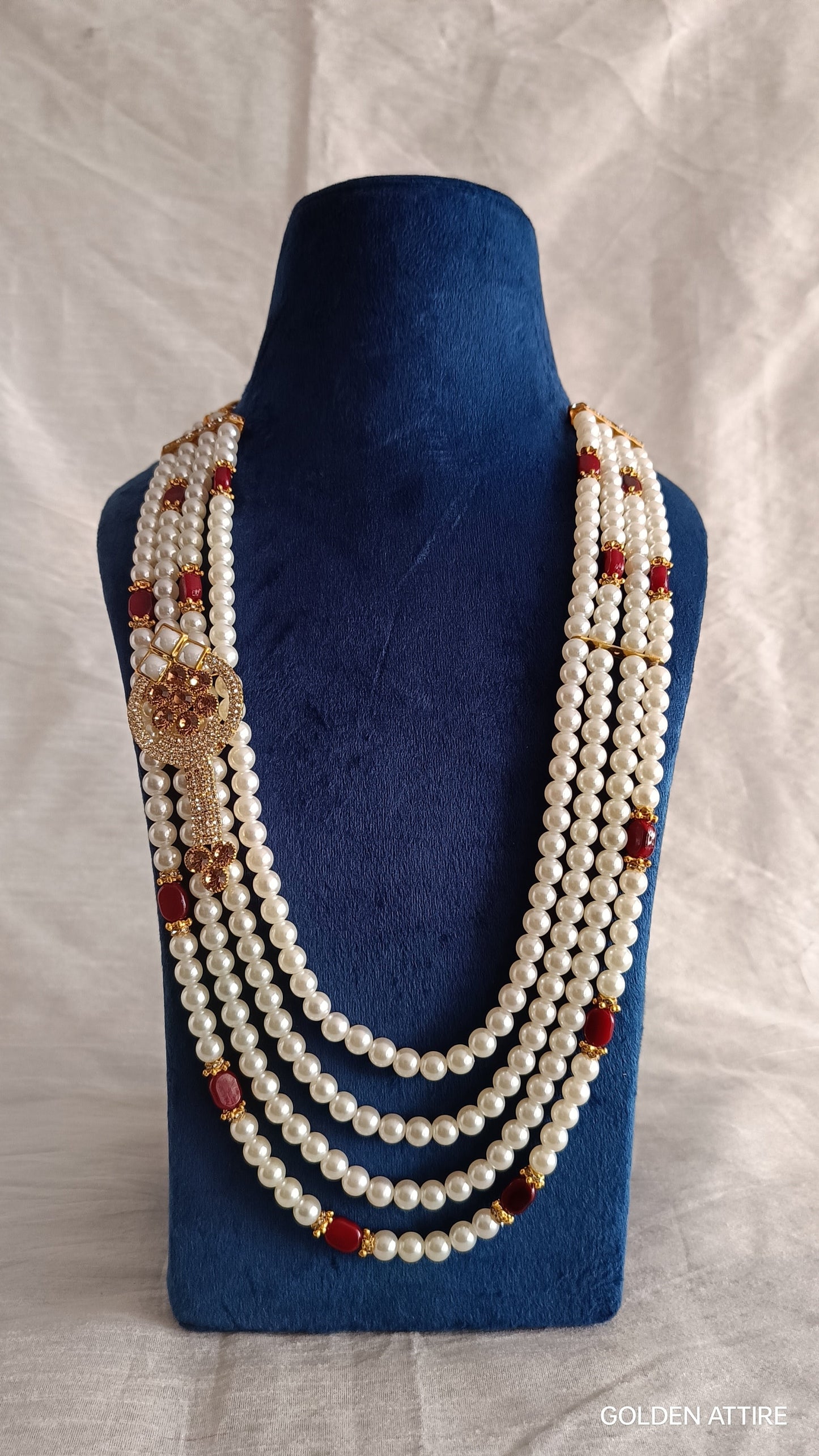 Groom's Pearl & Stone Bead Sherwani Necklace