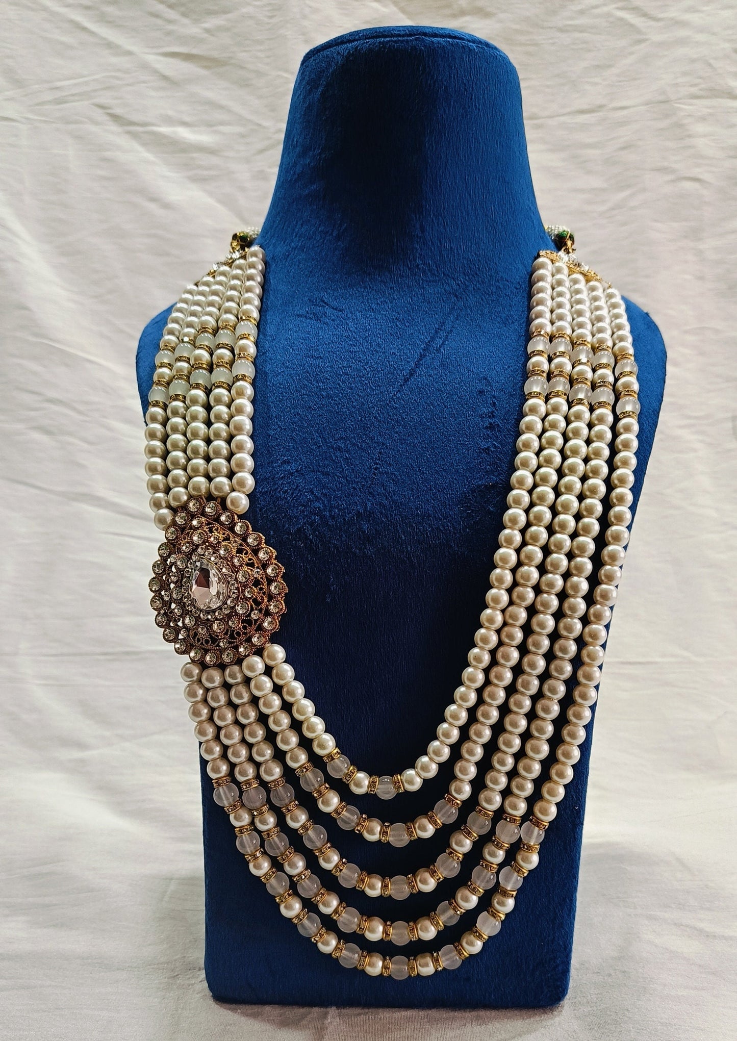 Indian Wedding Groom Necklace, Pearl & Stone Sherwani Kantha
