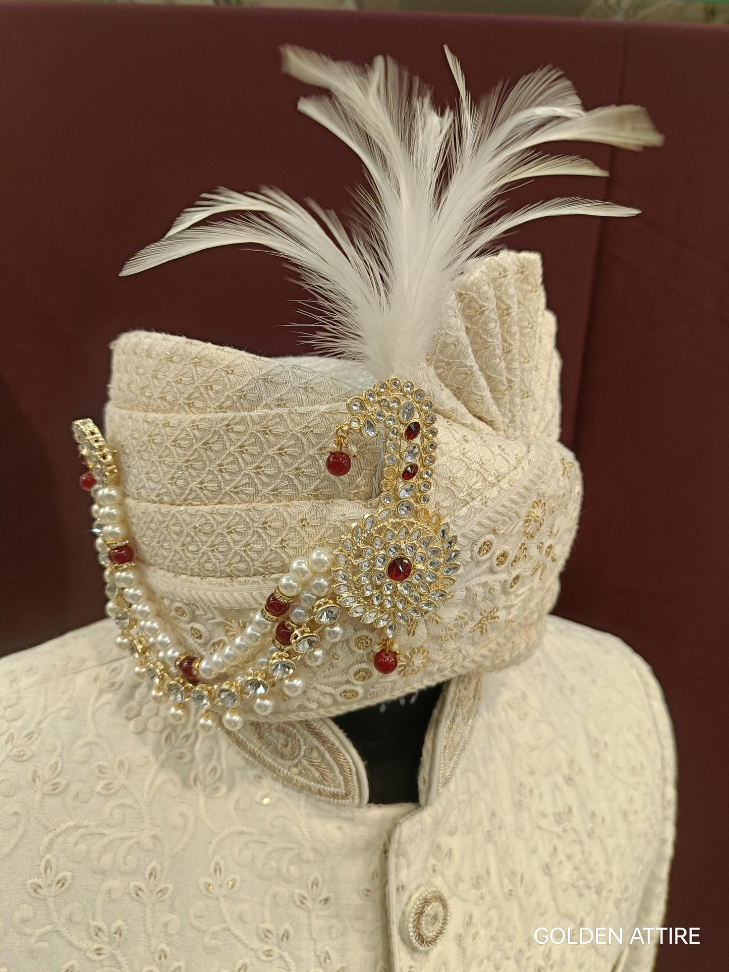 Indian Groom Turban Brooch: Beaded Pagdi Kalgi Accessory