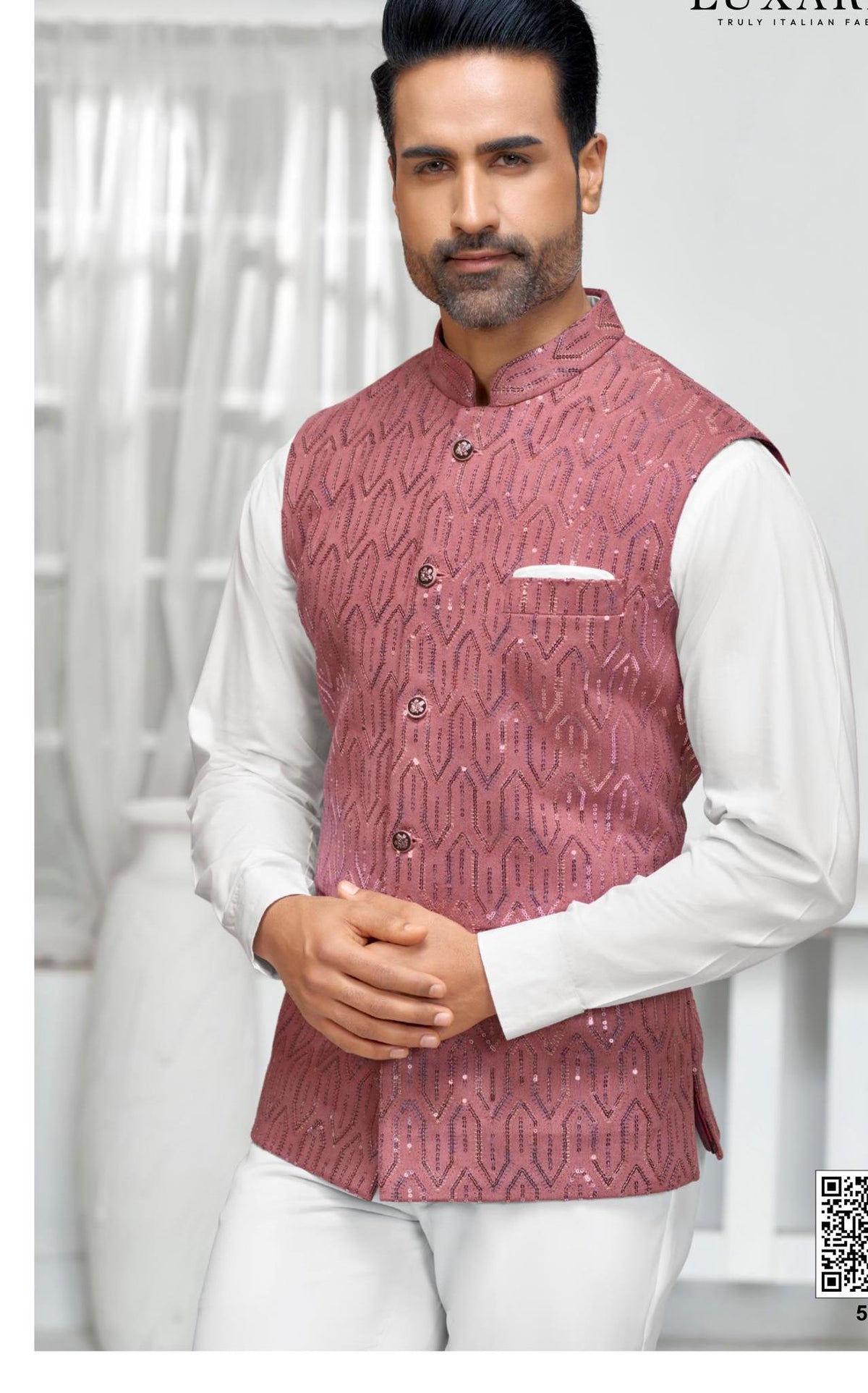 Indian Nehru Jacket Men's Wedding Groom dusty Rose Jacket