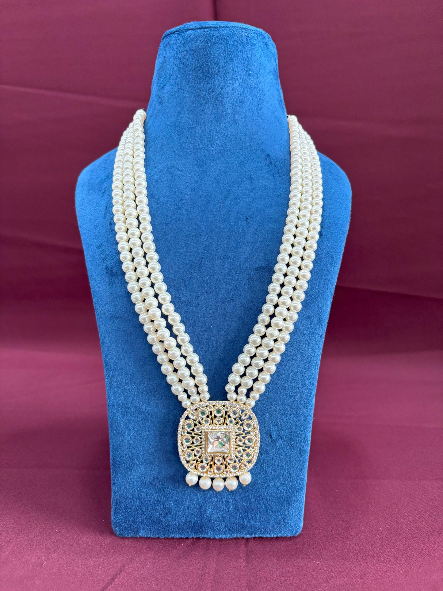White Kundan Groom Necklace, Sherwani Mala Wedding Jewelry