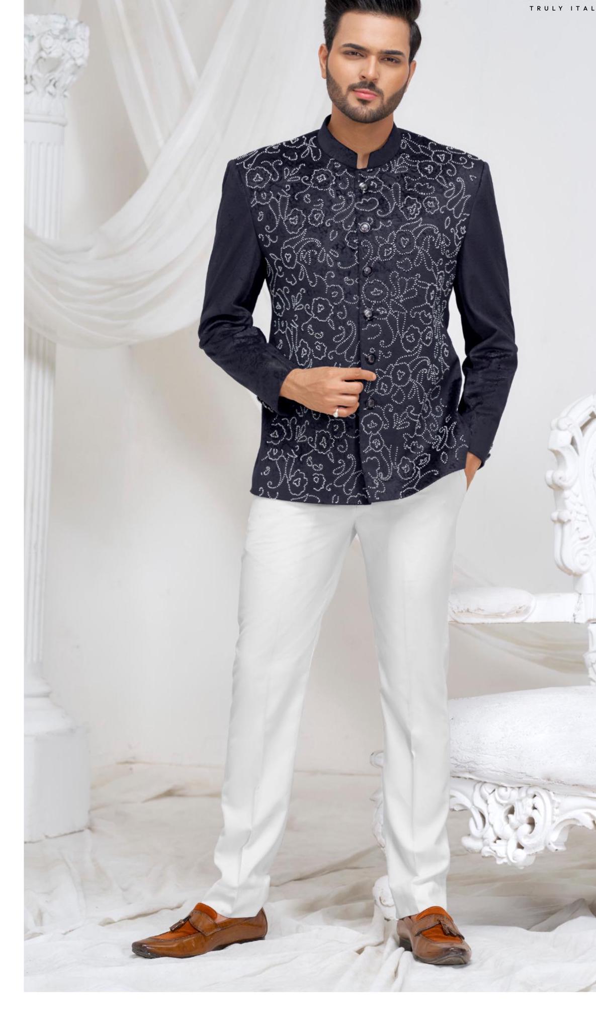 Blue Handwork Jodhpuri Suit: Indian Groom Wedding Outfit
