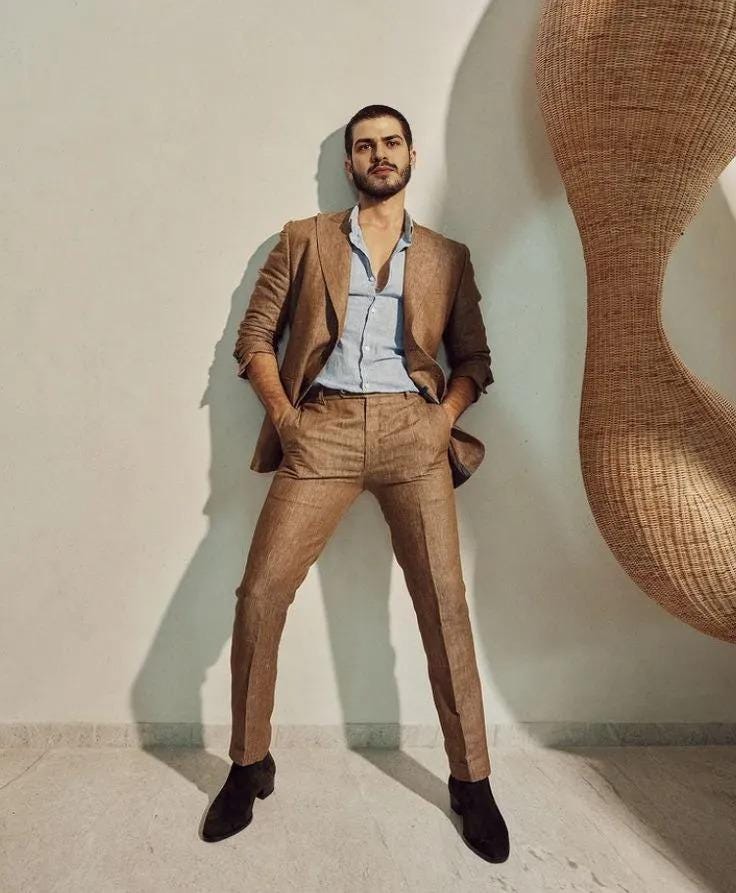 Brown Linen Groom Suit, Summer Wedding Bespoke Suit