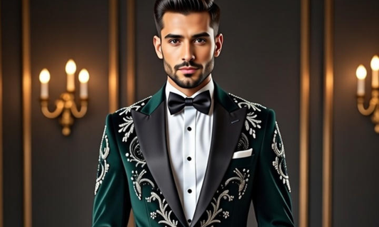 The Regal Emerald: A Masterpiece in Velvet & Hand-Embroidery