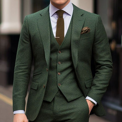 Classic Green wool Tweed Men Suit, 3 Piece Suit, vintage suit, Bespoke Suit, Classic Elegance, Modern Comfort
