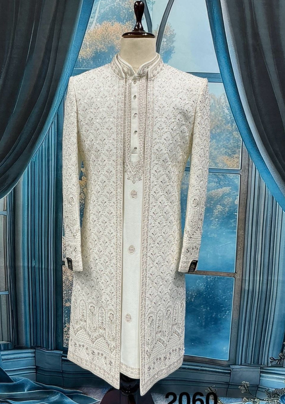 Ivory Indo-Western Sherwani Zardozi & Thread Embroidered Groom Wear Outfit