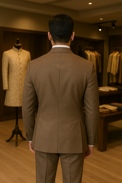 Men's Custom Brown Tweed 3-Piece Groom Suit, Comfortable Luxury Wedding Suits