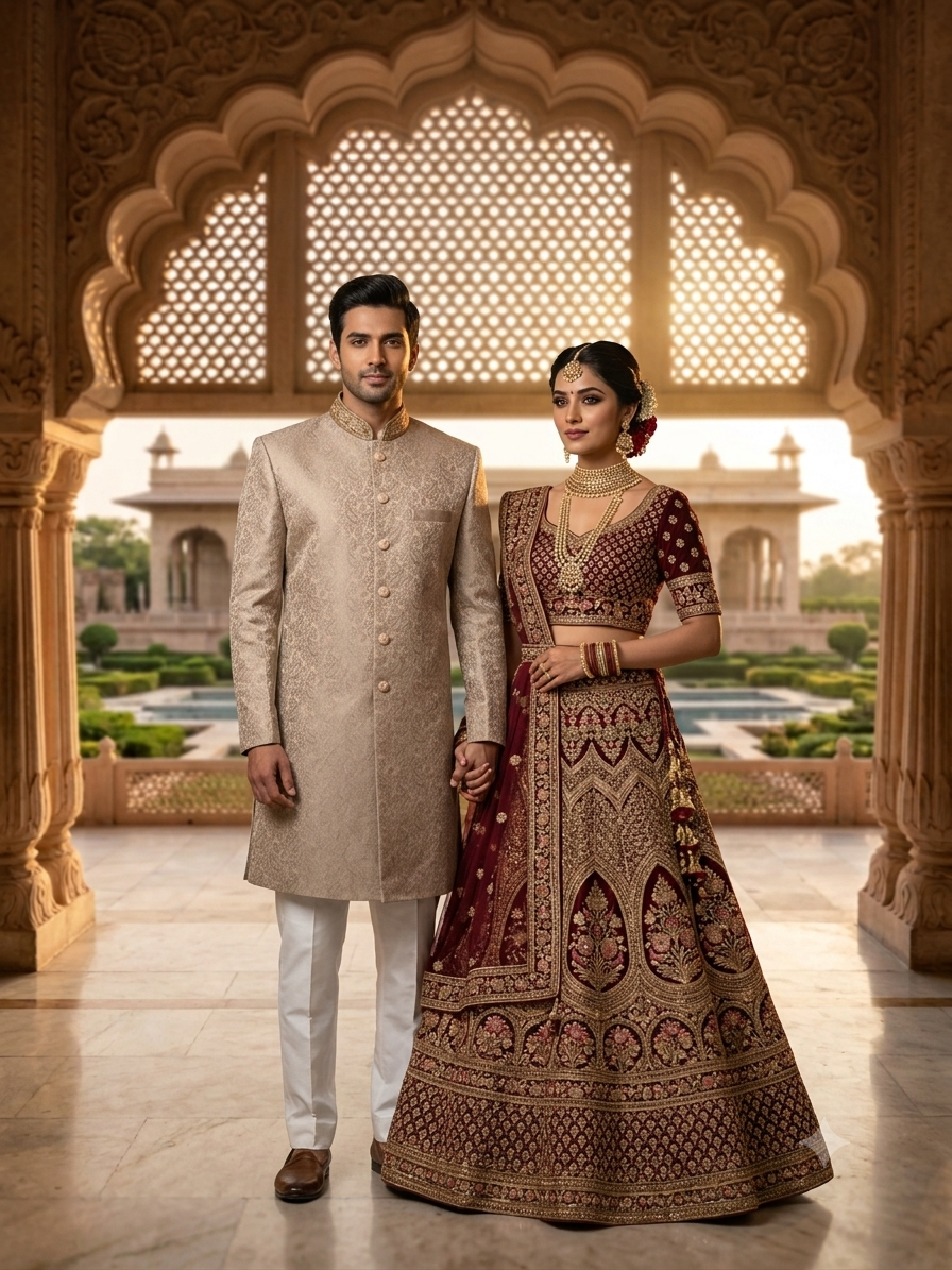 Royal Beige Indo-Western Sherwani Suit for Groom, Custom Tailored Silk Men's Achkan Kurta for Wedding, Reception