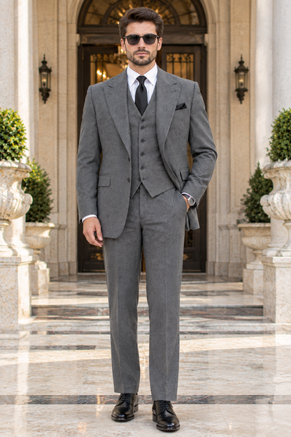 Men’s Gray Tweed 3 Piece Suit, Classic Formal Suit, Custom Made Wedding Suit