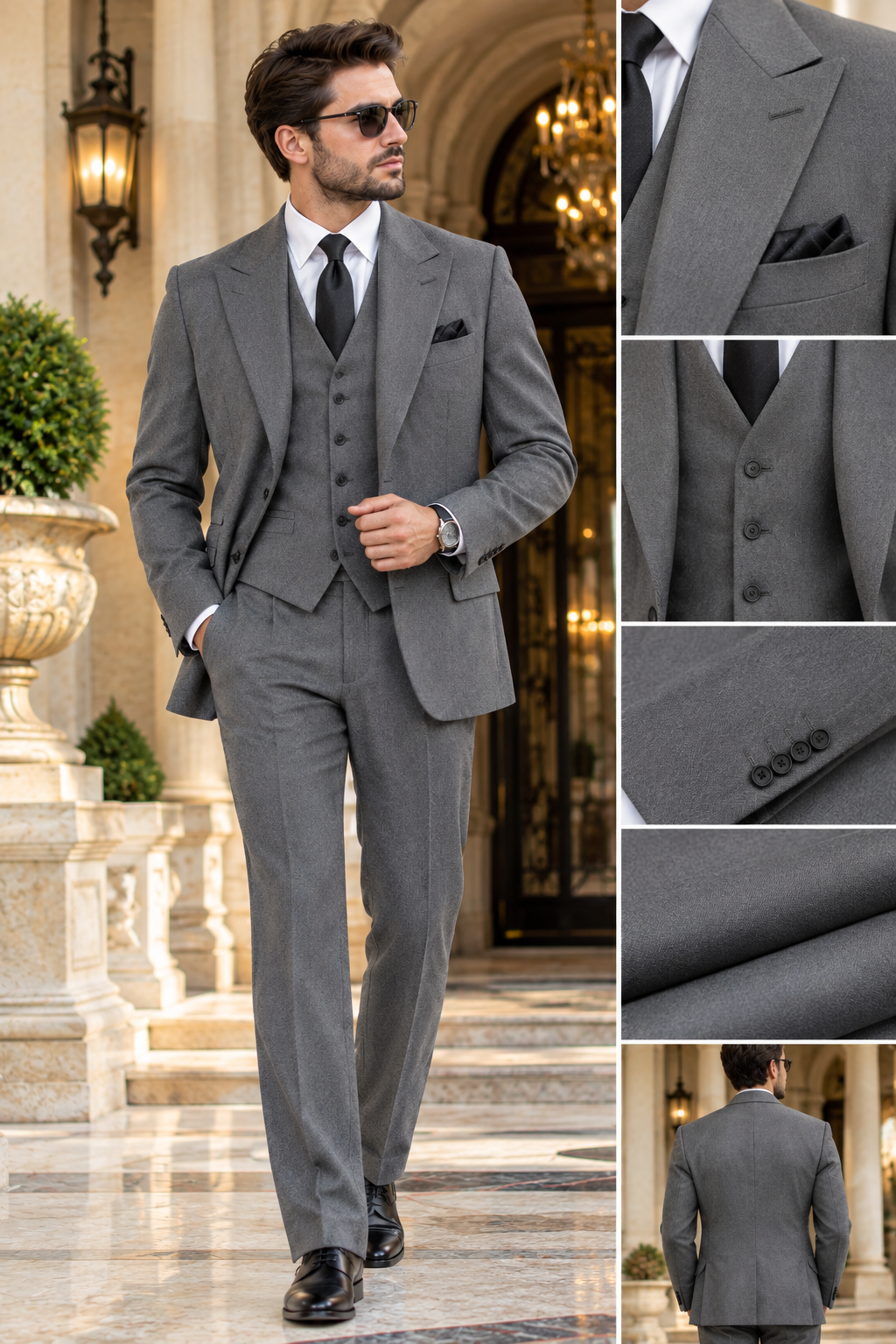 Men’s Gray Tweed 3 Piece Suit, Classic Formal Suit, Custom Made Wedding Suit