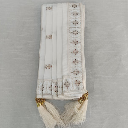 Off-White Embroidered Groom Safa with Shawl, Red Booti Sherwani Turban