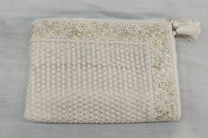 Ivory Shawl with Thread Embroidery – Cotton Silk Fabric for Sherwani or Kurta (50x250 cm)