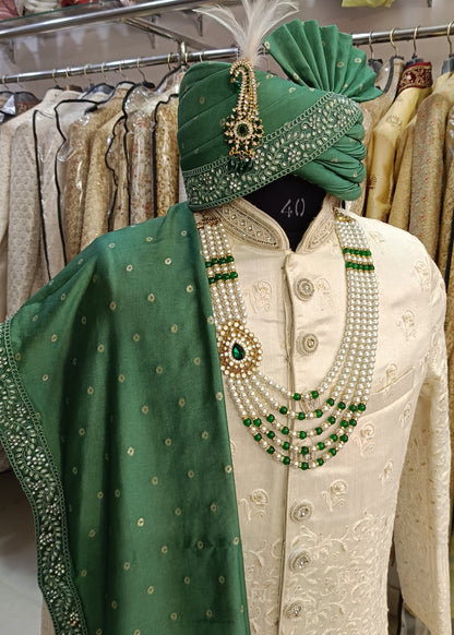 Emerald Green Groom Turban Set for Men with Shawl & Safa Stole