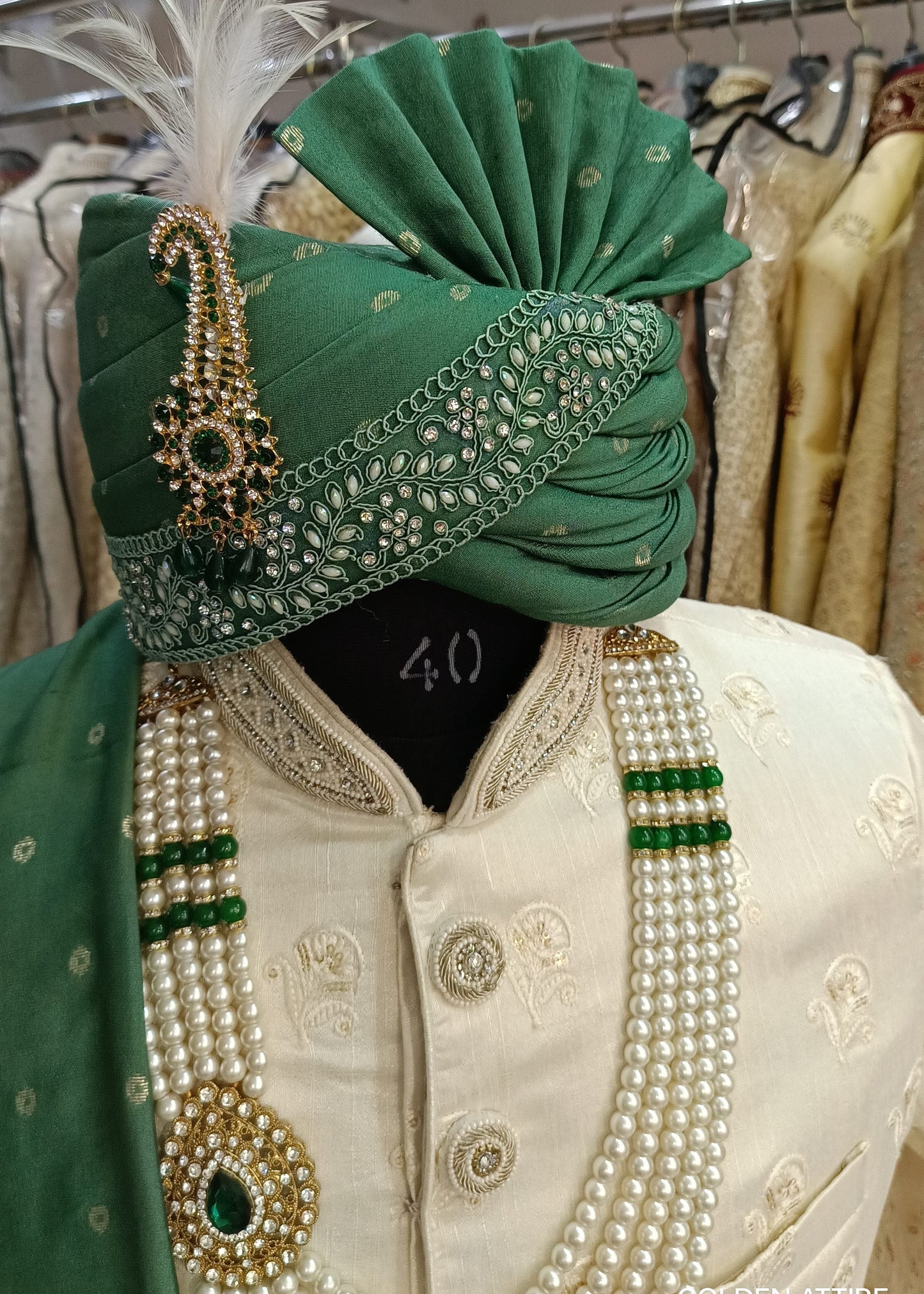 Emerald Green Groom Turban Set for Men with Shawl & Safa Stole