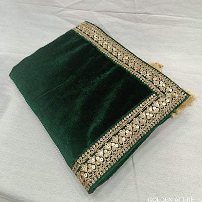 Elegant Green Velvet Groom Turban & Shawl Set – Lightweight & Adjustable for Perfect Fit (Shawl 65x250 cm)